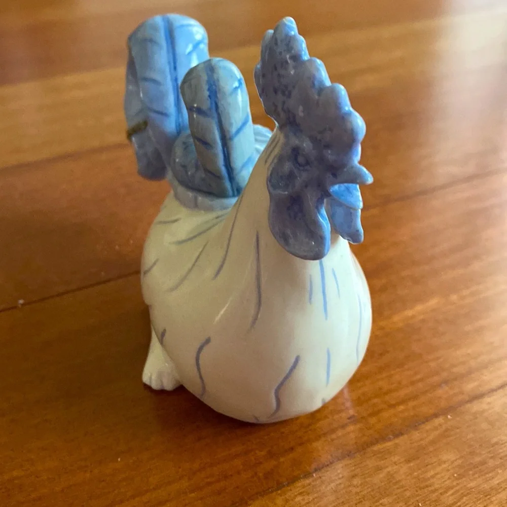 Nini Rooster Vintage Teapot EUC with Chain Hand Painted White & Blue